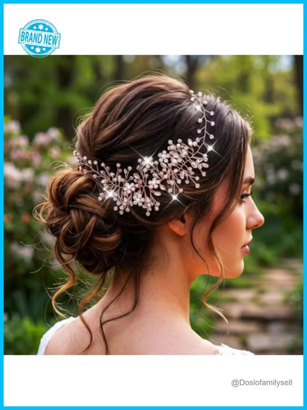 Rhinestone Hair Vine Headpiece with Pearls and Flowers for Wedding